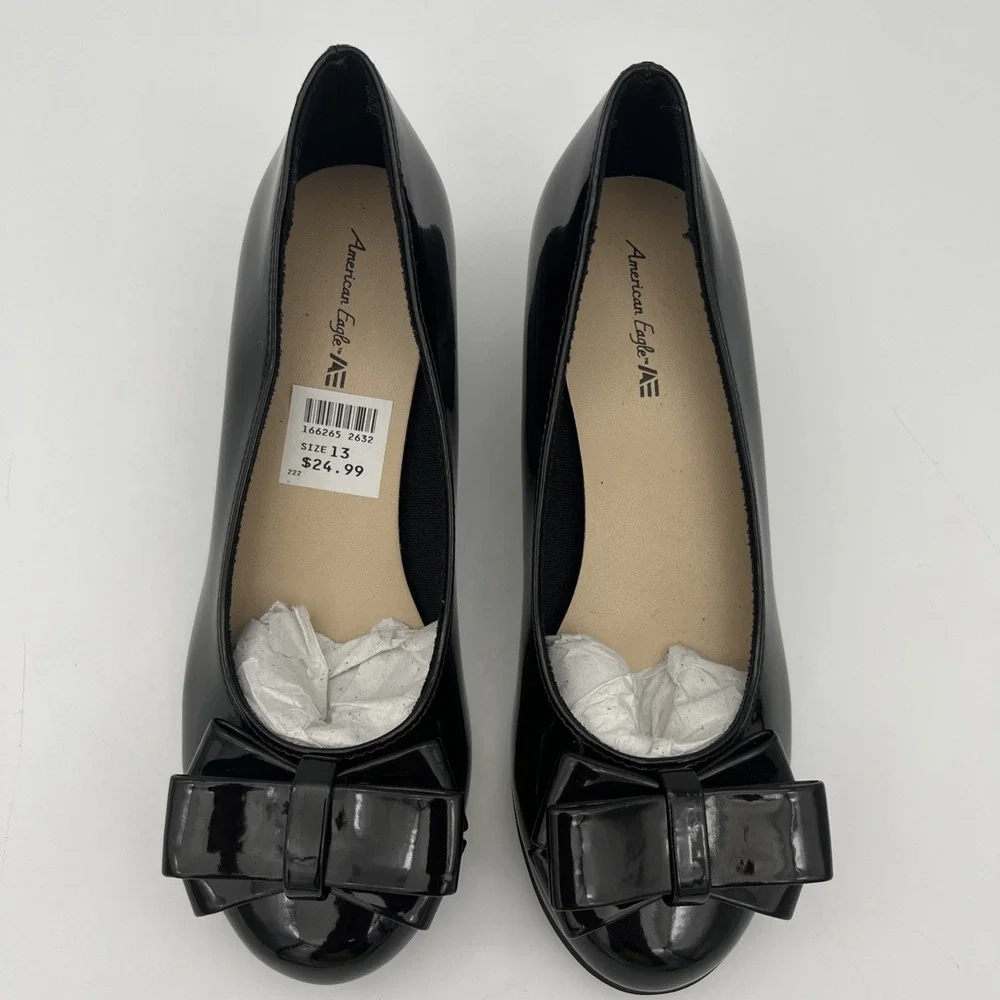 American Eagle Mairin Youth Girls' Black Patent Wedge Heel Dress Shoes size‎ 13